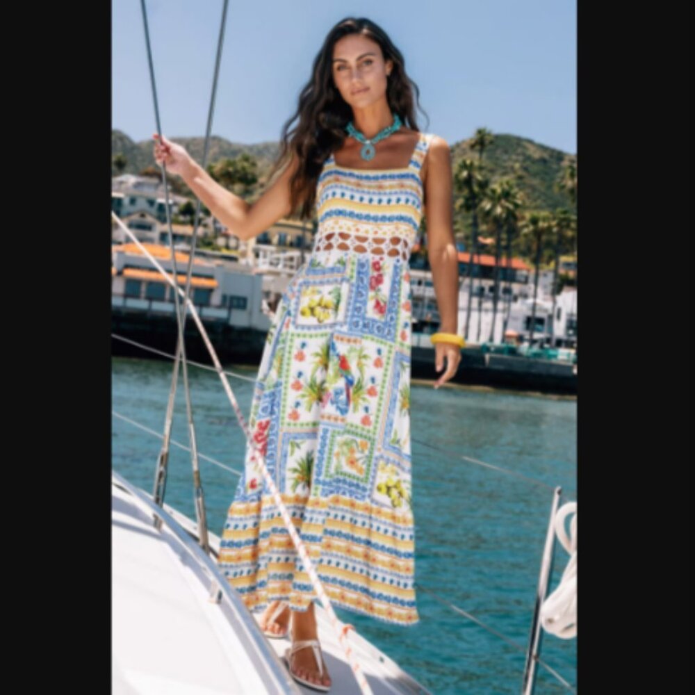 Tropical Print Crochet Maxi Dress NWT